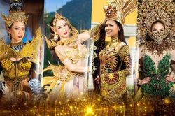 Hoa Thái diện áo dài thêu rồng cầu kỳ dự thi Trang phục dân tộc tại Hoa hậu Trái đất 2020
