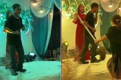 Clip: Đang nhảy nhót trên sân khấu đám cưới, người đàn ông bị vợ cầm chổi đánh khiến hội hôn ngỡ ngàng