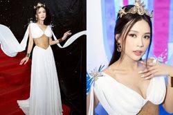 Sam đẹp lộng lẫy như công chúa Hy Lạp, hội ngộ Diệu Nhi trên thảm đỏ Tuần lễ thời trang