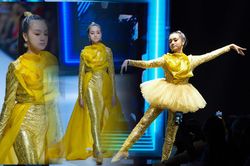Mẫu nhí múa ballet hóa thiên nga dát vàng lấp lánh, mở màn show thời trang cùng Lynk Lee