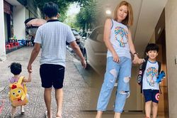 Đưa con đi học, sao Việt cũng quần đùi áo phông tuềnh toàng như ai