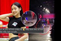 Thanh Tâm catwalk loạng choạng té trên sàn diễn: Dân mạng tranh cãi là chiêu trò dàn dựng