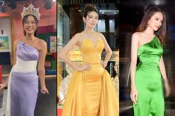 Đỗ Thị Hà, Hương Giang, Thúy Vân 'muối mặt' vì lộ điểm nhạy cảm vì váy lụa mỏng dính
