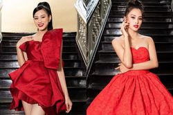 Hoa hậu Đỗ Thị Hà, Tiểu Vy khoe vai trần trong show thời trang với dress code đỏ rực