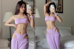 Chi Pu diện cả set tím hở chân ngực táo bạo khoe cơ bụng chắc nịch