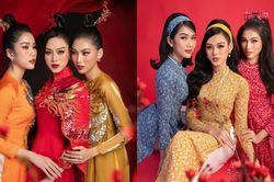 Hoa hậu Đỗ Thị Hà cùng Á hậu Phương Anh, Ngọc Thảo diện áo dài retro