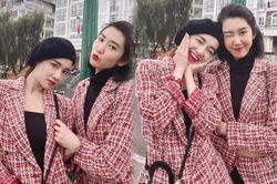 Nhã Phương streetstyle như gái Pháp mặc đồ đôi cùng cô bạn thân Thúy Ngân