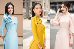 Tiểu Vy, Đỗ Mỹ Linh đọ nhan sắc ngày càng 'thăng hạng' khi diện áo dài Tết trên phố