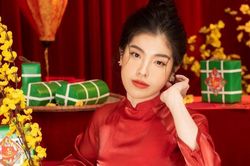 Sắc xuân tràn đầy cùng chùm ảnh áo dài Tết của người đẹp Lê Mai Sang