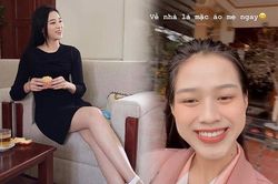 Đỗ Thị Hà về quê ăn Tết, bỏ hết váy đầm điệu đà, từ tối đến sáng diện đồ ngủ