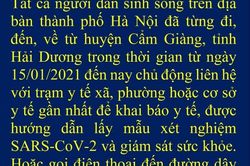 Tất cả người về từ Cẩm Giàng, Hải Dương từ 15/1 cần chủ động khai báo