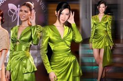 Đụng đầm kén dáng với siêu mẫu, Thúy Ngân mặc kín bưng vẫn khoe lợi thế chân dài