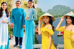 2 con gái của Quyền Linh diện đầm trễ vai ra dáng thiếu nữ