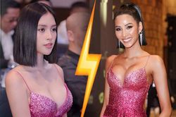 Tiểu Vy, Hoàng Thùy 'đụng độ' khi diện cùng kiểu đầm hồng
