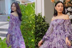 Hoa hậu Đặng Thu Thảo lấn át siêu mẫu Lê Thúy khi diện váy tím bay bổng