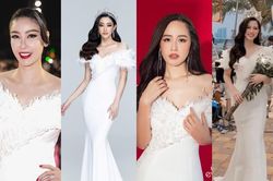 Hoa hậu Đỗ Thị Hà đụng nguyên dàn Hoa hậu khi diện lại mẫu váy 'thiên nga', ai đẹp nhất?