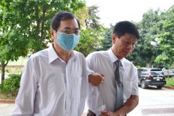 Cựu Bộ trưởng Công Thương Vũ Huy Hoàng được luật sư dìu tới tòa