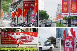 Hình ảnh đường phố rợp sắc cờ đỏ trước đại lễ 30/4