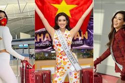Lên đường sang Mỹ thi Miss Universe, Khánh Vân liên tục thay đồ như 'tắc kè hoa' ở sân bay