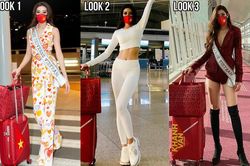 Khánh Vân liên tục thay trang phục trên đường bay đến Mỹ thi Hoa hậu Hoàn vũ