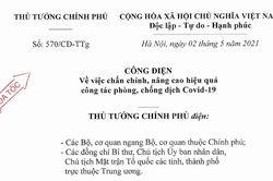 Công điện của Thủ tướng Chính phủ về việc chấn chỉnh, nâng cao hiệu quả công tác phòng, chống dịch Covid-19