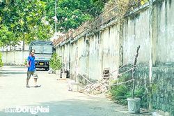 Một đoạn tường của Trường THPT Trấn Biên không an toàn