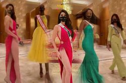 Clip team 'qua đường': Khánh Vân đọ catwalk cùng dàn hoa hậu quốc tế - màn xoay váy quá 'bén'