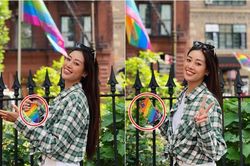 Khánh Vân xuống phố năng động với phụ kiện và background ấn tượng: Cờ lục sắc lan tỏa nhiều thông điệp