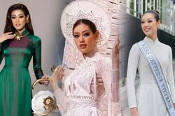 Khánh Vân 3 lần mang áo dài Việt tung bay tại Quốc tế, fan nức nở tự hào