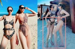 Lệ Quyên đọ dáng cùng bạn thân, fan lại tiếp tục soi ra việc kéo chân, bóp dáng quá đà