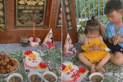 Xúc động cảnh 2 con nhỏ mang bánh gato ra mộ chúc mừng sinh nhật mẹ, nhìn thôi đã chảy nước mắt