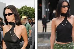 Bella Hadid mặc xuyên thấu, để ngực trần dự show diễn của Dior ở Pháp