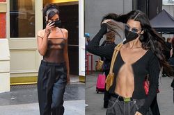 Bella Hadid liên tục diện đồ 'mặc cũng như không', lộ nguyên vòng một