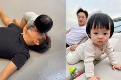 'Cưng xỉu' với khoảnh khắc Suchin bò đến hôn bố vì tưởng ngủ say, Cường Đô La bật dậy dọa đến phát khóc