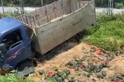 Xe tải tông sập taluy lao ra khỏi đường cao tốc