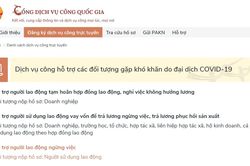 Xử lý hồ sơ dịch vụ công hỗ trợ đối tượng gặp khó khăn do đại dịch COVID-19 trên Cổng Dịch vụ công Quốc gia