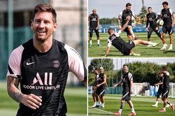 Messi 'quẩy' tưng bừng trên sân tập với Neymar, Mbappe