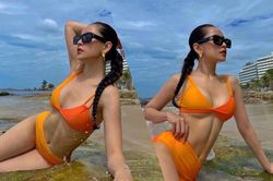 Chi Pu chuộng màu cam cháy khoe body phồn thực với bikini