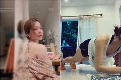Tập thể dục, Trâm Anh suýt 'lộ hàng' vì góc máy nhạy cảm