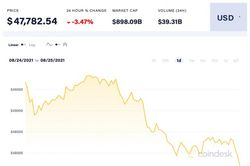 Giá Bitcoin hôm nay 25/8: Trượt về mức 48.000 USD