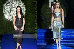 Dua Lipa mặc váy xuyên thấu xem chị chồng Gigi Hadid catwalk cho show VersaceXFendi