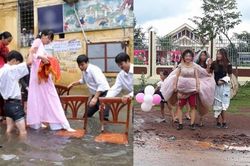 1001 cảnh dở khóc dở cười khi rước dâu trúng ngày mưa lụt
