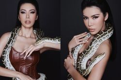 Minh Tú thần thái 'sắc lẹm', tạo dáng chụp ảnh cùng trăn gấm siêu ấn tượng