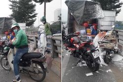 Mô tô vượt ẩu tông vào xe chở sơn khiến cô gái 'trắng' từ đầu tới chân