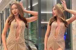 Thùy Tiên diện váy xẻ cực sexy tại họp báo chính thức của Miss Grand 2021