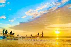 Đẹp hút hồn cảnh kéo lưới lúc bình minh trên biển