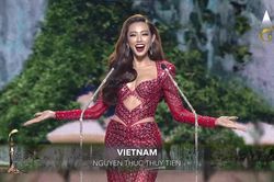 Thùy Tiên diện váy đỏ rực, lấn át đối thủ với màn hô tên cực 'gắt' ở bán kết Miss Grand