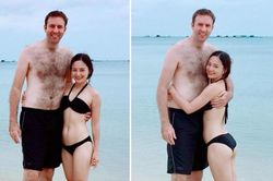 Diễn viên Lan Phương 'bé tí ti' tình tứ chụp ảnh cùng chồng ngoại quốc