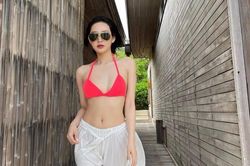 Diện đồ tắm bỏng mắt, Hiền Hồ vô tình để lộ 'núi đôi' bên trồi bên sụp
