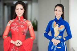 Thụy Vân khoe eo thon với áo dài của NTK Đức Vincie